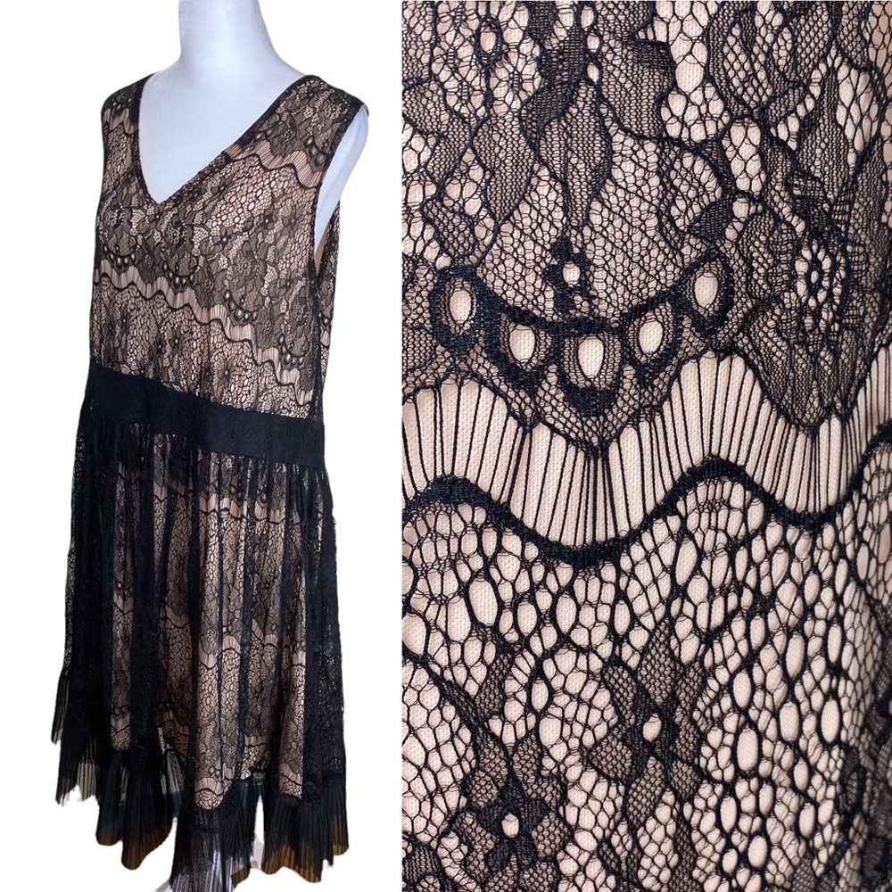 Forever 21 Plus Fit & Flare Champaign & Black Floral Lace Tank Flounce Dress 3x